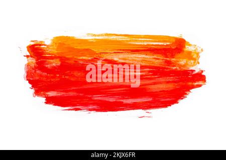 Abstract artistic acrylic red and orange color brush stroke. Isolated on white background. Stock Photo