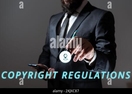Handwriting text Copyright Regulations. Concept meaning body of law