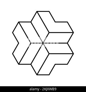 Linear logo with three 3D arrows. LLL geometric logotype template. Arrowheads meeting in the middle. Central direction. Polygonal shape elements. Stock Vector