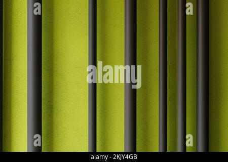 Black metallic fence texture closeup on green background. Background texture Stock Photo