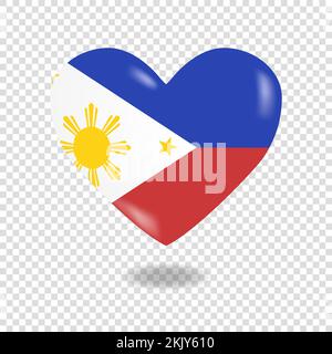 Volumetric heart of Philippines on checkered background denoting transparency, vector image Stock Vector