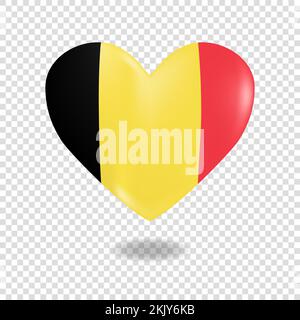 Volumetric heart of Belgium on checkered background denoting transparency, vector image Stock Vector