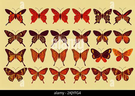 set of butterflies isolated illustration Stock Photo - Alamy