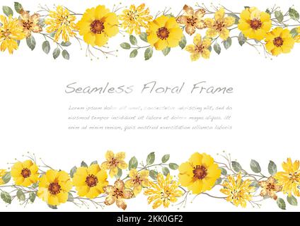 Watercolor Seamless Floral Frame Isolated On A White Background. Vector ...