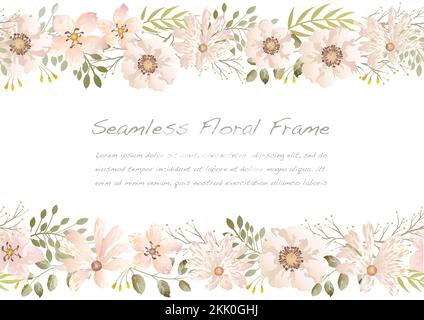 Watercolor Seamless Floral Frame Isolated On A White Background. Vector Illustration. Stock Vector