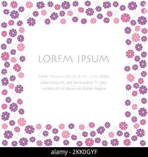 Square Pink And Purple Floral Frame Isolated On A White Background. Vector Illustration. Stock Vector