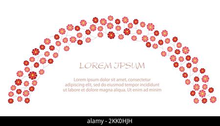 Vector Pink And Red Floral Arch Frame With Text Space Isolated On A White Background. Stock Vector
