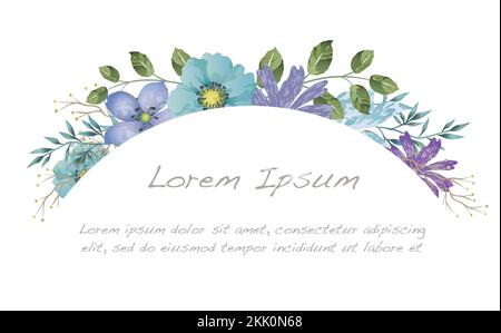 Vector watercolor floral arch background with text space isolated on a white background. Stock Vector