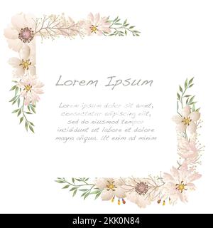 Vector watercolor square floral frame isolated on a white background ...