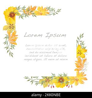 Vector watercolor square floral frame isolated on a white background ...