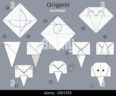 Origami tutorial. Origami scheme Elephant for kids Stock Vector Image ...