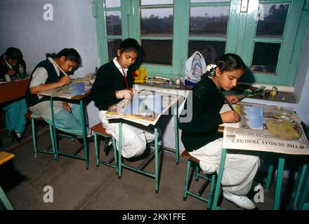 Amritsar India Children at School Painting in Art Class Stock Photo
