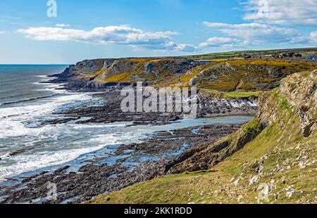 The view west as seen from Port Etnin Point on the south side of the Gower Peninsula on a sunny April day Stock Photo