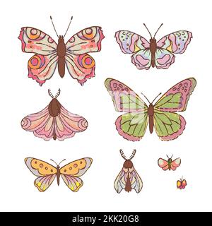 HAND DRAWN BUTTERFLY Cute Cartoon Tropical Insect Clip Art Vector Illustration Set For Print Stock Vector
