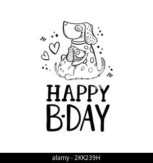 HAPPY BIRTHDAY BABY Father Dog Hugs His Puppy Parental Relationship Cartoon Hand Drawn Sketch With Handwriting Text Clip Art Vector Illustration For P Stock Vector
