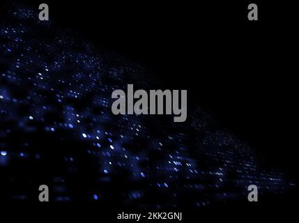 Abstract digital technology futuristic concept glowing blue dotted particles pattern perspective on black background. Vector illustration Stock Vector