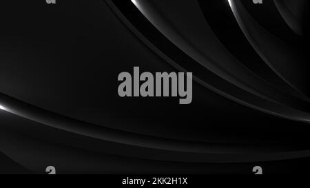 Banner web template abstract black curved shapes with lighting on dark background. Vector illustration Stock Vector