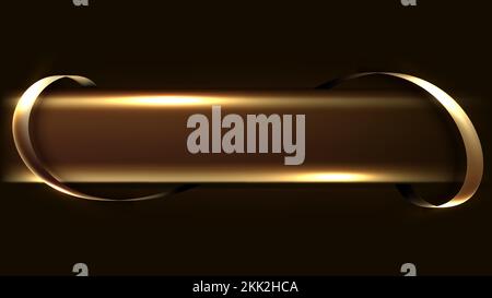 Abstract luxury style 3D golden horizontal stripes with decoration gold ribbon on black background. Vector illustration Stock Vector
