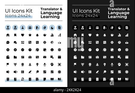 Translator glyph ui icons set for dark, light mode Stock Vector