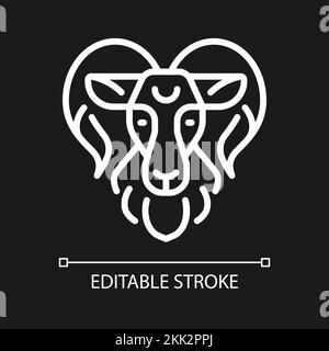Ram head pixel perfect white linear icon for dark theme Stock Vector