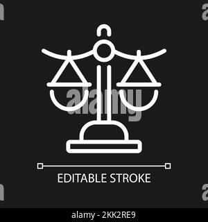 Balance scale pixel perfect white linear icon for dark theme Stock Vector