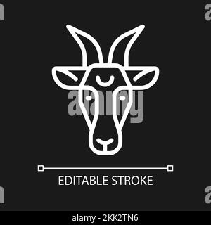 Goat head pixel perfect white linear icon for dark theme Stock Vector