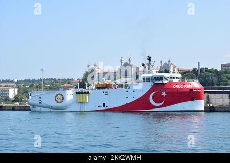 ISTANBUL, TURKEY - AUGUST 22, 2019: Oruç Reis, a Turkish seismic research and survey vessel anchored at Haydarpasa Port in Istanbul. Stock Photo