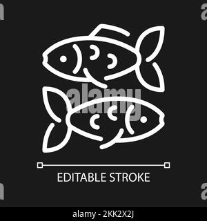 Fishes pixel perfect white linear icon for dark theme Stock Vector