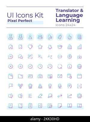 Translator pixel perfect gradient linear ui icons set Stock Vector
