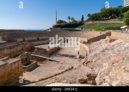 Roman amphitheatreTarragona by Mediterranean sea and spanish coast Costa Dorada Catalonia Spain Stock Photo