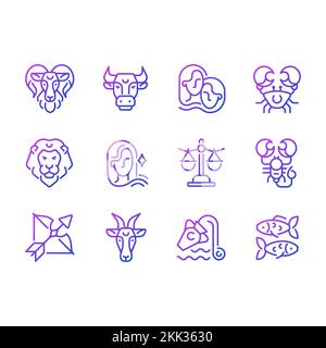 Astrological signs pixel perfect gradient linear vector icons set Stock Vector