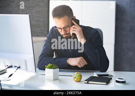 Male Man Talking On Mobile Phone Or Smartphone Stock Photo