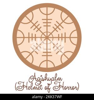 Helm of Awe or Helm of Terror. Norse mythology. Icelandic magical stave. Galdrastafir, intertwined runes. Beige fashion design. Stock Vector