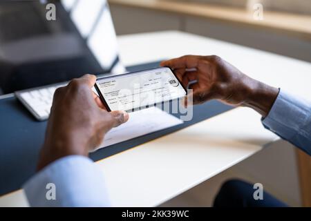 Remote Check Deposit Using Mobile Remote. Taking Photo Stock Photo