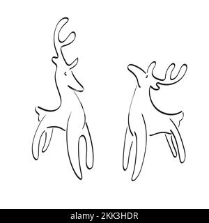 line art deer for christmas decoration illustration vector hand drawn isolated on white background Stock Vector