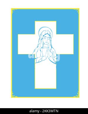 Blessed Virgin Mary portrait card with a decorative cross with space for text Stock Vector