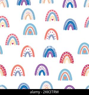 Rainbow seamless pattern in pastel colors. Scandinavian baby hand drawn illustration perfect for textiles and newborn clothes. Stock Vector