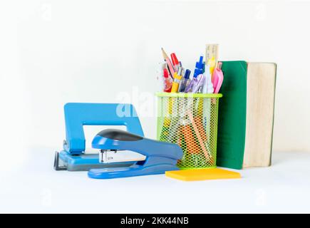 Stationary on isolate white background. Concept of education and business. Stock Photo