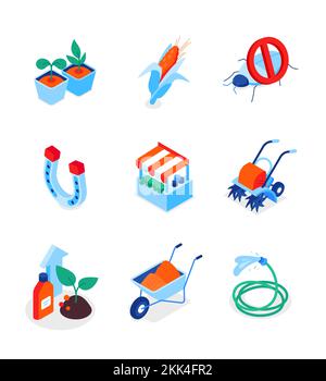 Gardening and cultivation - modern colorful isometric icons set Stock Vector