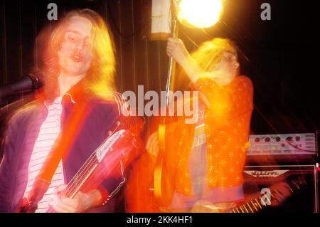 RAZORLIGHT, YOUNG, EARLY PUB GIG, 2004: Carl Dalermo bass/guitars of RAZORLIGHT at the Barfly in Cardiff, January 22 2004. Photograph: ROB WATKINS.   INFO: Razorlight is a British rock band formed in 2002, known for their energetic sound and catchy melodies. Led by Johnny Borrell, they gained prominence with hits like 'America' and 'In the Morning,' and their album 'Up All Night' achieved critical and commercial success. Stock Photo