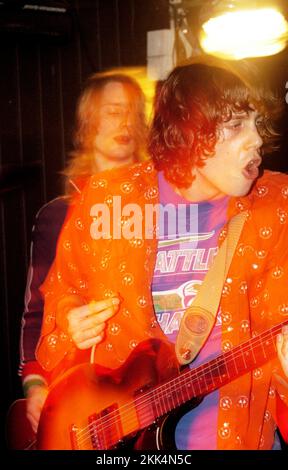 RAZORLIGHT, YOUNG, EARLY PUB GIG, 2004: A young Johnny Burrell singer/guitars of RAZORLIGHT at the Barfly in Cardiff, January 22 2004. Photograph: ROB WATKINS.   INFO: Razorlight is a British rock band formed in 2002, known for their energetic sound and catchy melodies. Led by Johnny Borrell, they gained prominence with hits like 'America' and 'In the Morning,' and their album 'Up All Night' achieved critical and commercial success. Stock Photo