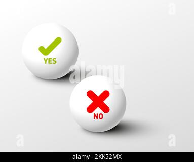 Set of fresh minimalist icons for various status - yes, no, accept, cancel in light ball spheres on light gray gradient background - green and red col Stock Vector
