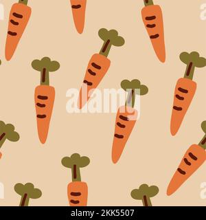 Vector seamless pattern with carrots on light beige background. Vegetable pattern design. Vector illustration Stock Vector