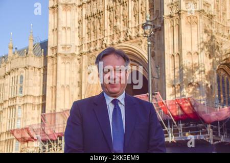 London, UK. 25th November 2022. Conservative MP Henry Smith stands outside Parliament following the debate on the Hunting Trophies (Import Prohibition) Bill, which aims to ban hunting trophy imports into the UK. Credit: Vuk Valcic/Alamy Live News Stock Photo