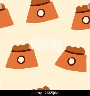 Vector seamless pattern with bowls filled with dog food on beige background. Dog food pattern. Vector illustration Stock Vector