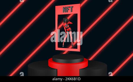 NFT non-fungible tokens concept - NFT sign in hands. 3d rendering Stock Photo