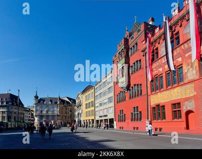 Red Town House in Basel, Switzerland Stock Photo