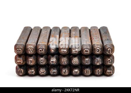 Metal letter stamps. Accessories for locksmiths for marking devices Stock Photo