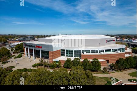 Simmons Bank Arena in Little Rock from above - aerial view - LITTLE ROCK, UNITED STATES - NOVEMBER 5, 2022 Stock Photo