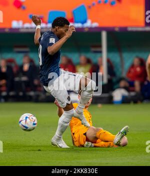 Doha, Catar. 25th Nov, 2022. Ecuador vs Netherlands Party, match corresponding to group A, valid for the first group stage of the 2022 FIFA World Cup, held at the Khalifa International stadium. Credit: Juan Antonio Sánchez/FotoArena/Alamy Live News Stock Photo